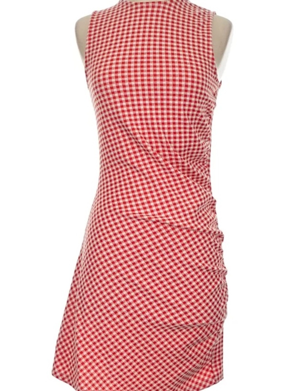 GB Fashion - Red Gingham Bodycon Side Ruched Mini Dress